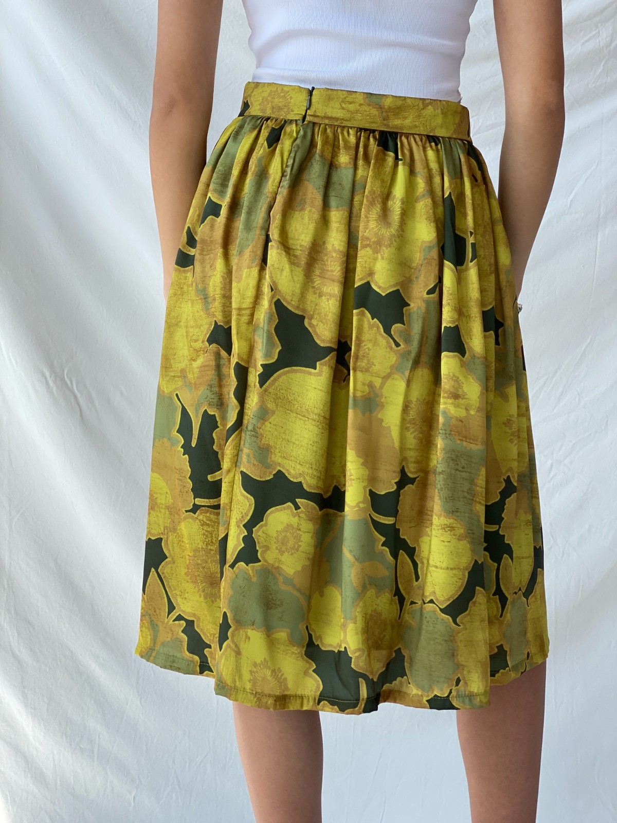 Vintage La Fée Maraboutée Yellow & Green Floral Midi Romantic Botanical Skirt M