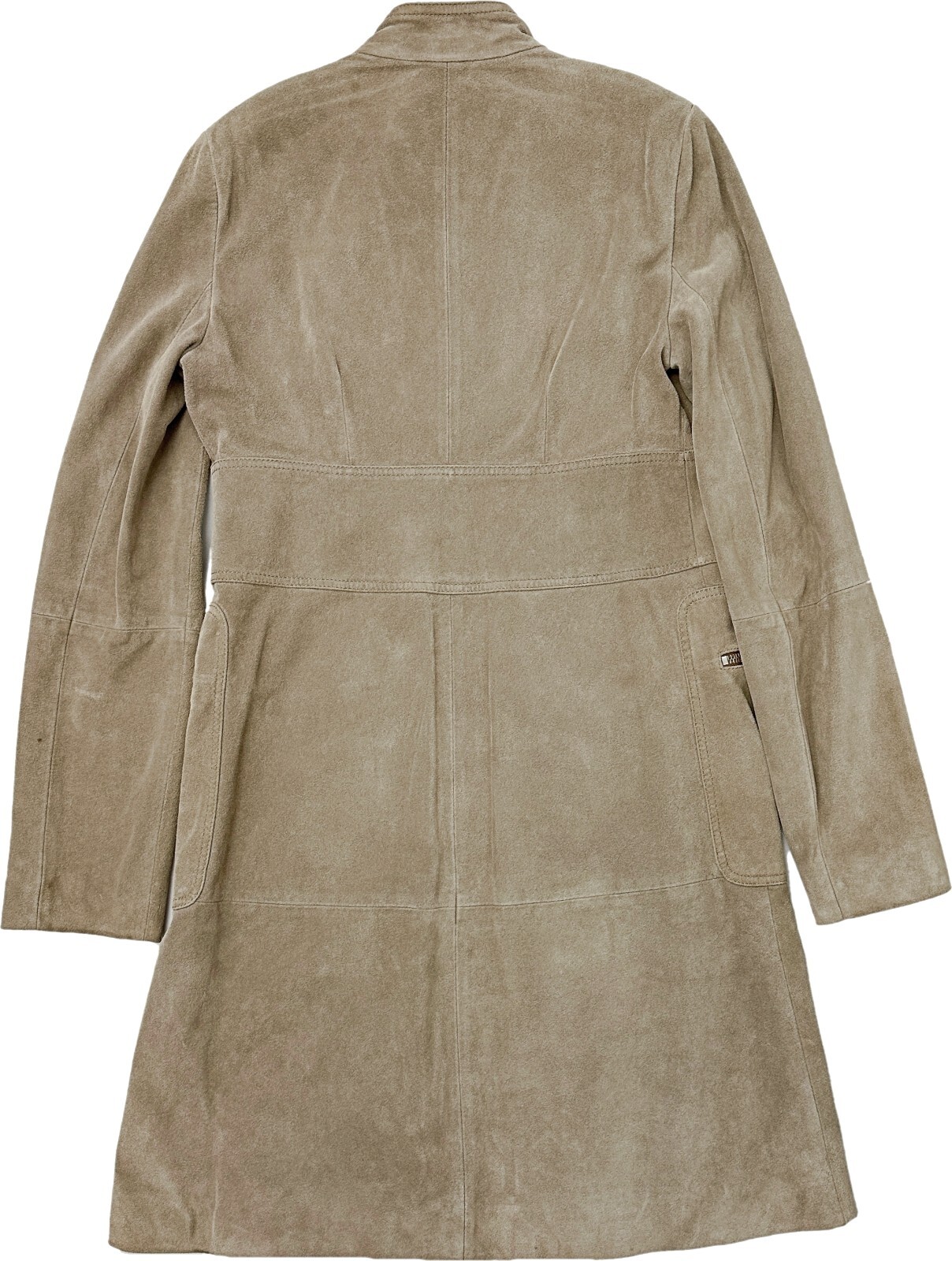 CELINE Camel Beige Genuine Suede Leather Zipper Pockets Lined Coat 6 8 VINTAGE