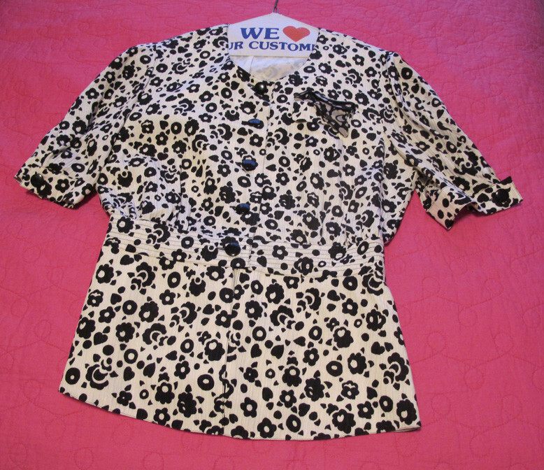Louis Feraud Vintage 80s Silk Suit~Black White Top + Black skirt~Women 10~FREE H