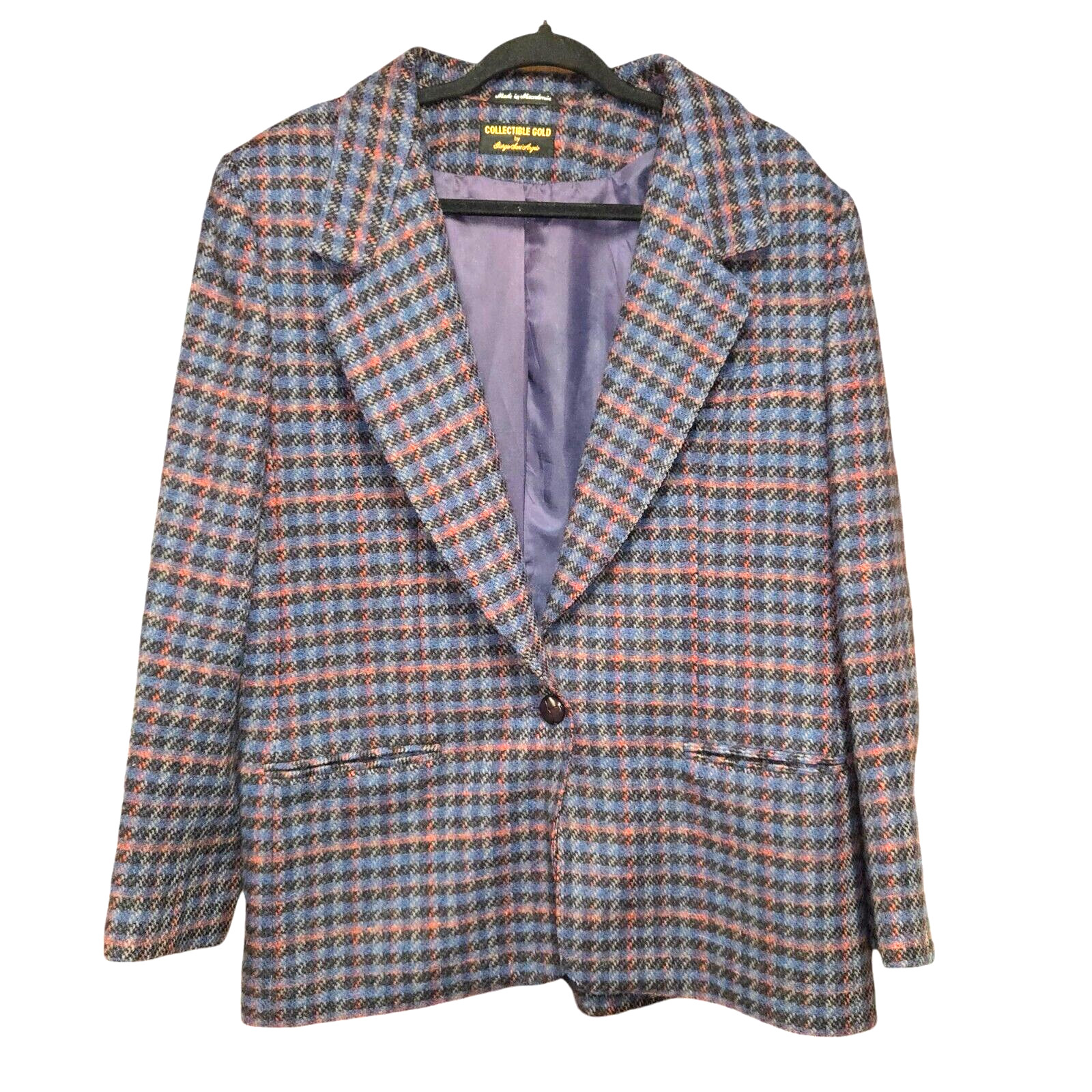 Collectible Gold Giorgio Sant Angelo Womens Size 14 Blazer Plaid Wool Blue Red