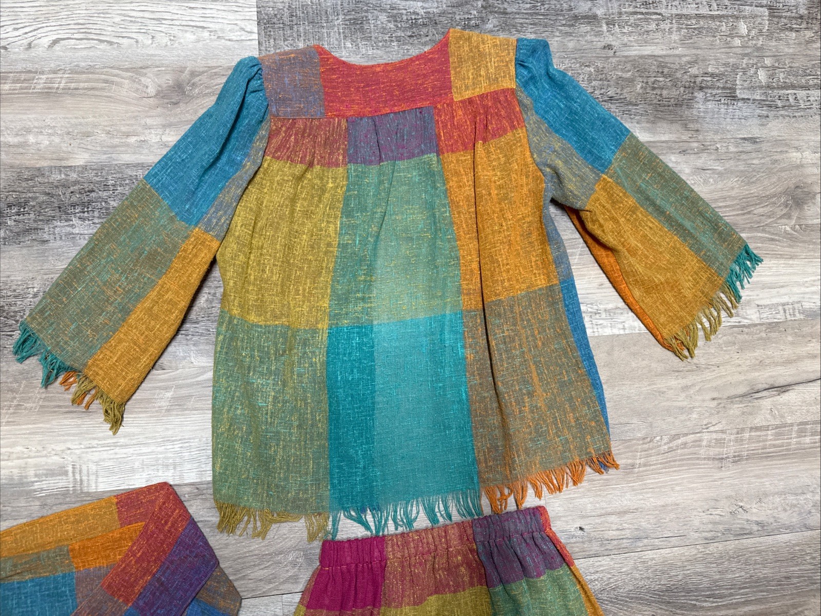 Vtg AC Sport 3 Pc Patchwork Skirt and Jacket Blazer Belt Suit Multi Color Boho S