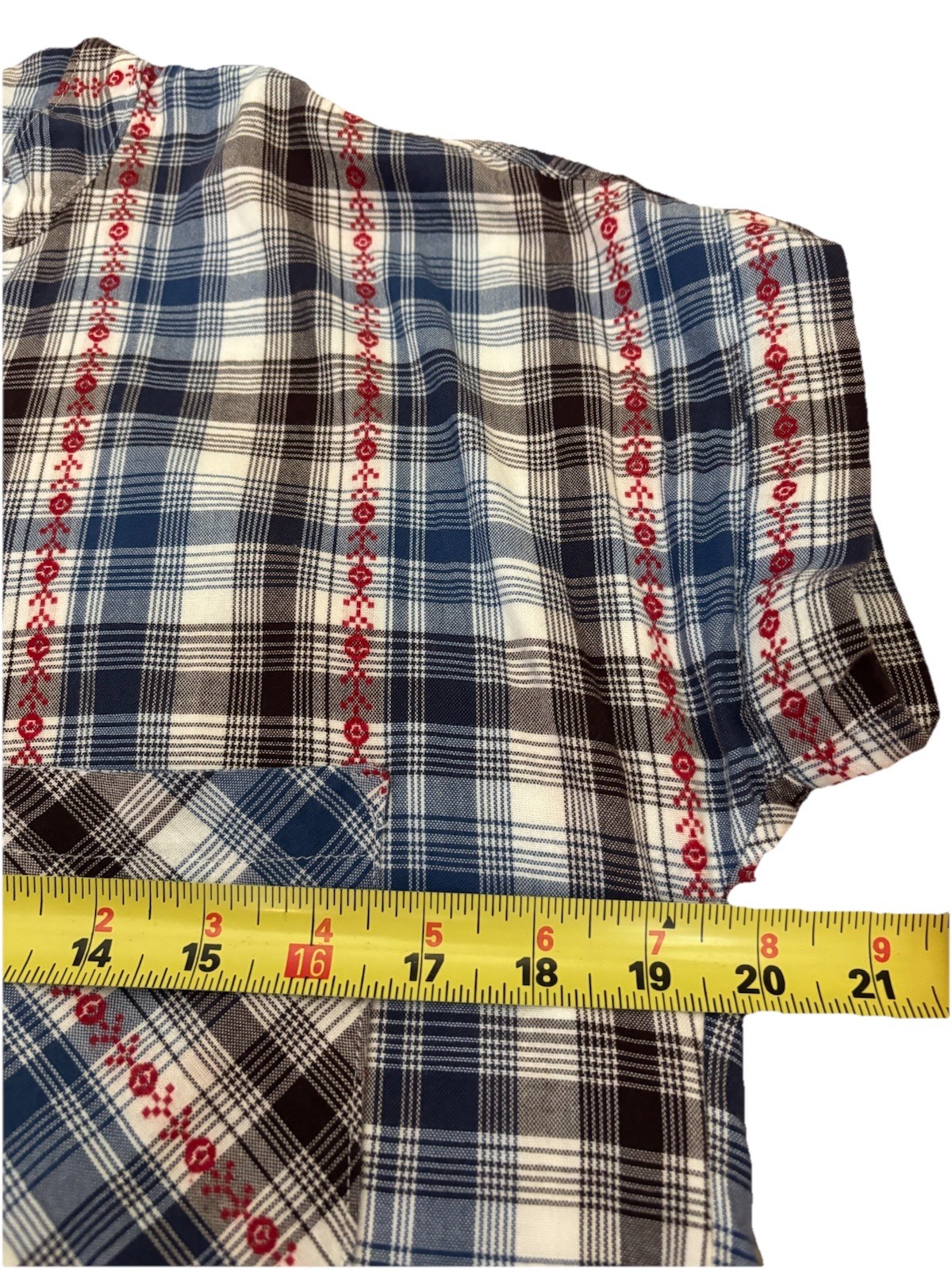 VTG Handmade Plaid Cross Stitch Embroidered Shift Dress House Dress Size MED