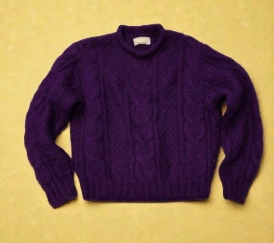 VTG 80&rsquo;s United Colors of Benetton Purple Mohair Sweater Cable Knit Italy! 46