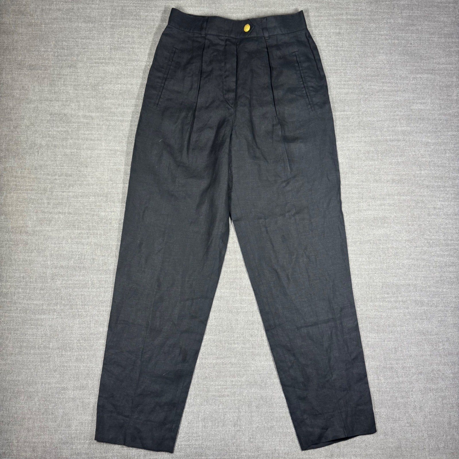Vintage Escada Margaretha Ley Black Linen Pleated High Waist Trousers Pants 36