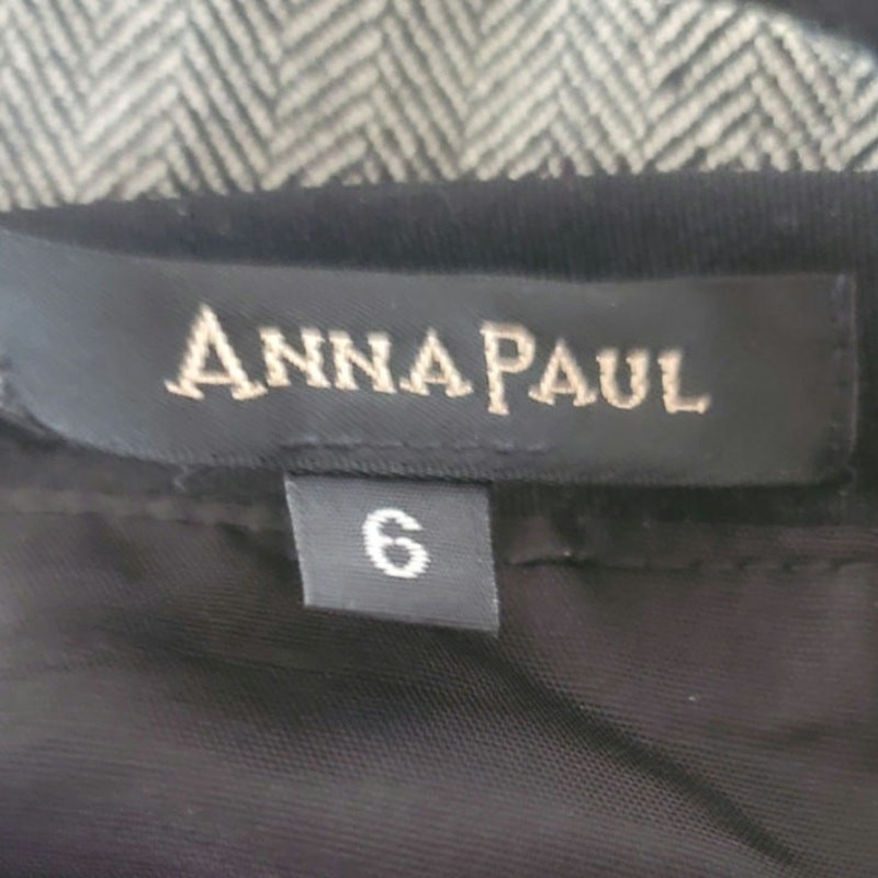 Vintage Tan Anna Paul Herringbone Mini Skirt Black Waistband Black Tie USA Made