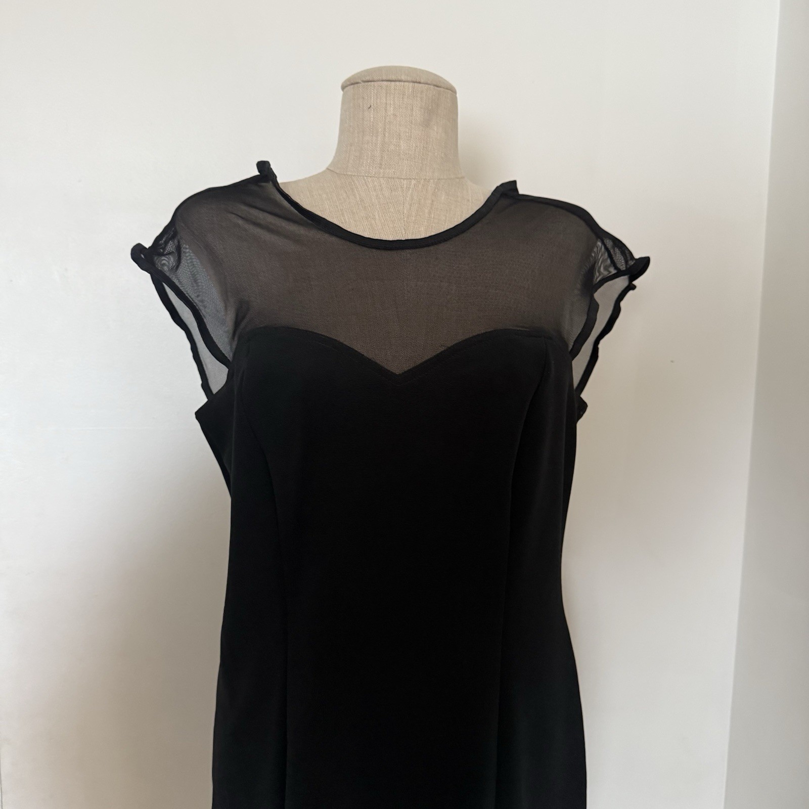 Vintage Boulevard De Paris Fitted Black Dress Size 12 Stretch Knit Sheer