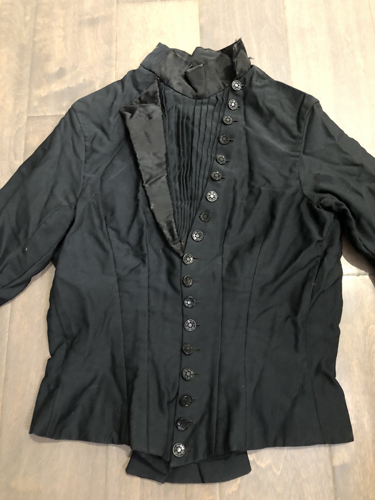 Antique Victorian Black Silk Bodice with Button Front And boning AS IS See Photo