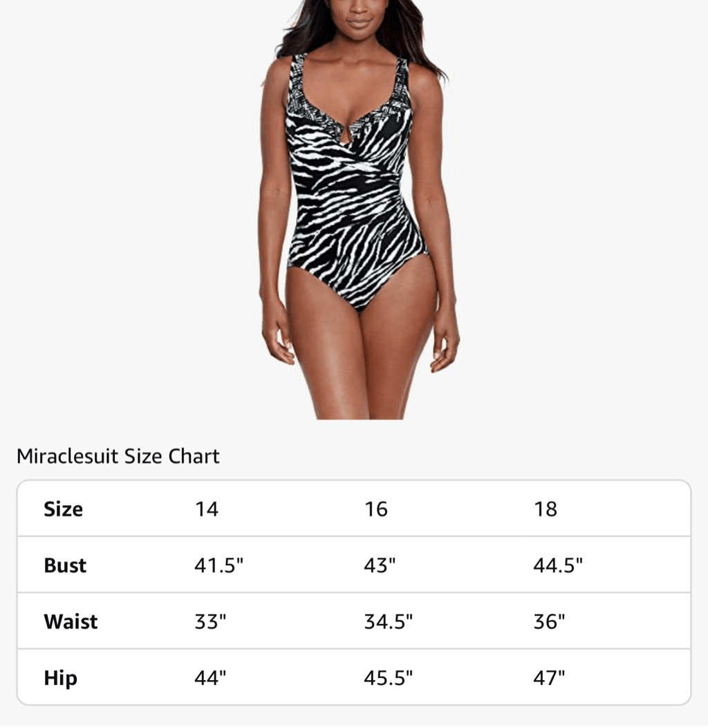 Miraclesuit NWT Tigre Sombre Escape One Piece Swimsuit Black White Size 16