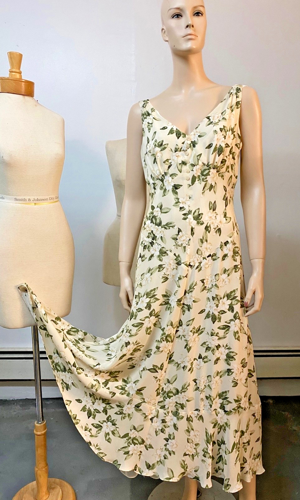 Vintage J Peterman 1930s Style Lady Day Silk Georgette Dress Size 10 Bust 38