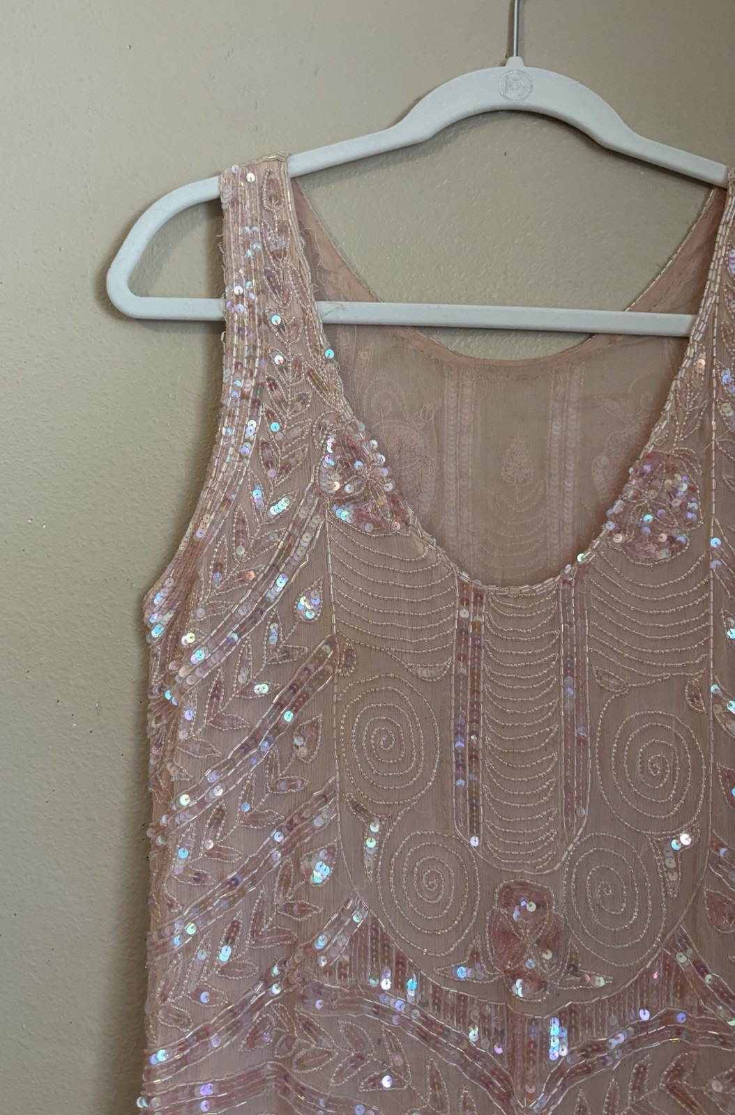 Vintage Fairy Art Deco Blush Pink Intricate Sparkly Iridescent Sequin Dress
