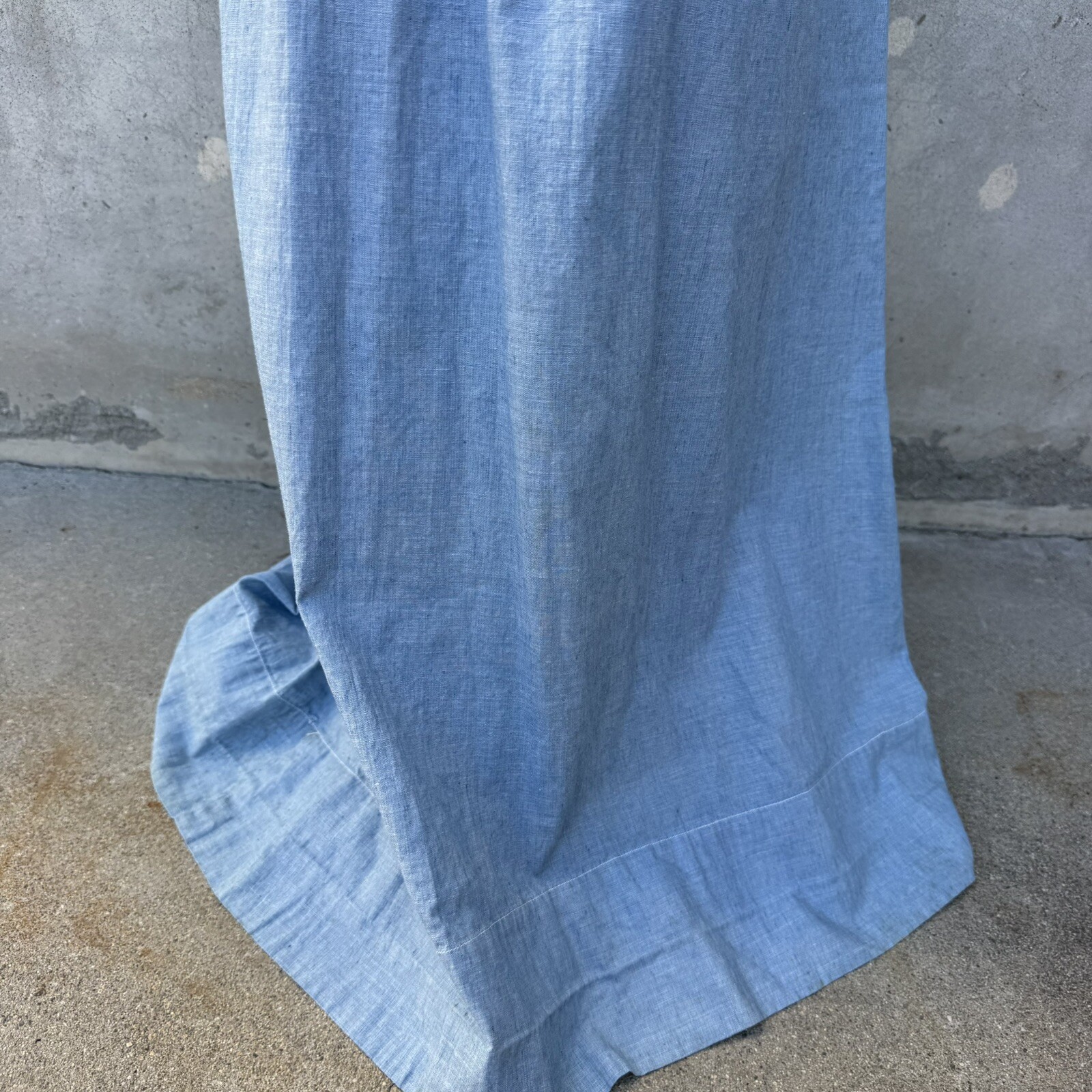 Antique Edwardian Blue Chambray Cotton Dress Workwear Prairie Maxi Vintage
