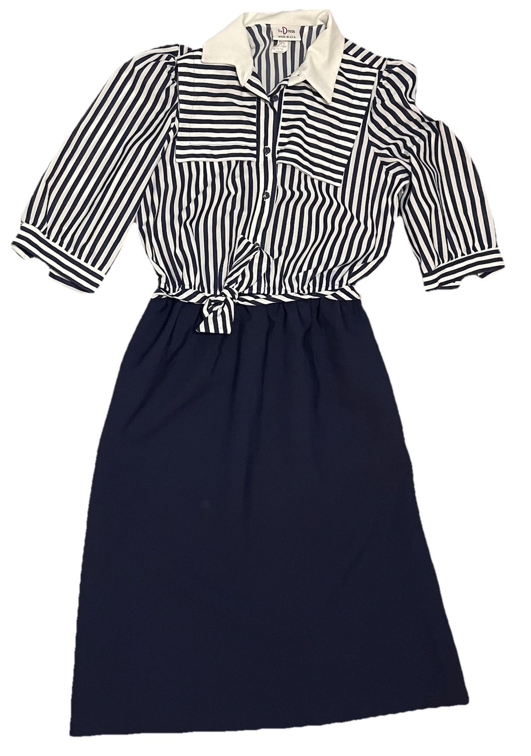 1980’s Sears The Dress Color Block Navy And White Collared Dress Size 11/12
