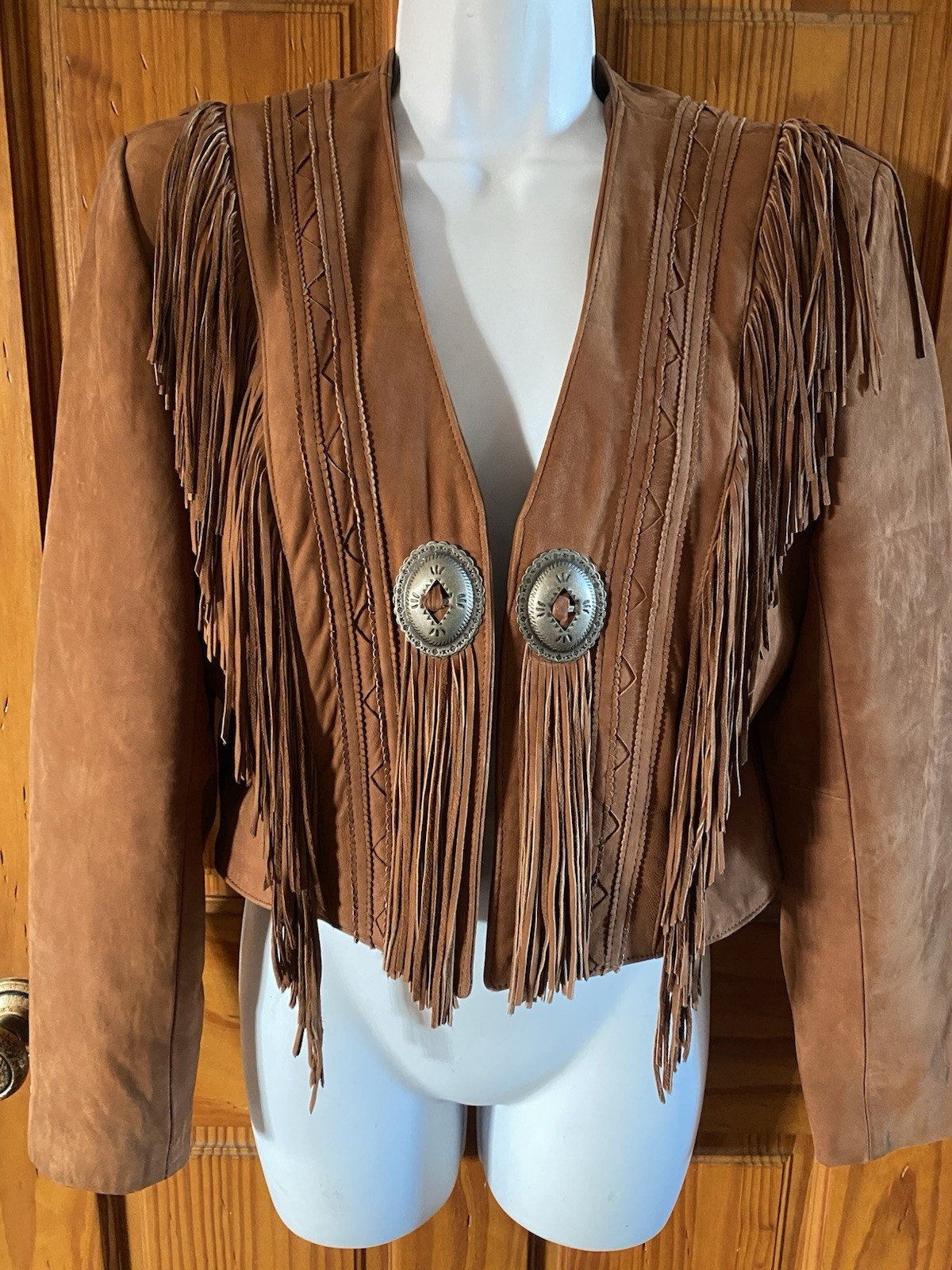 Continental Leather Fashions Vintage 80s Western Crop Fringe Lamb Skin Jacket
