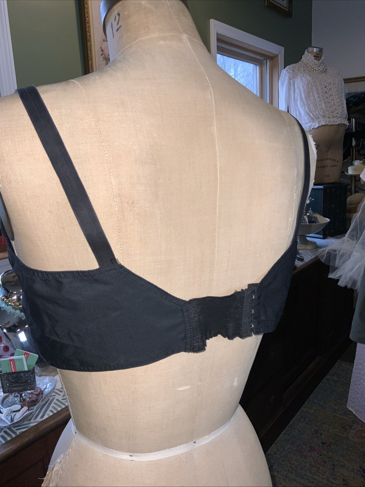 Vintage 40C Black Exquisite Form Longline Bullet Bra Pinup Poly Cotton