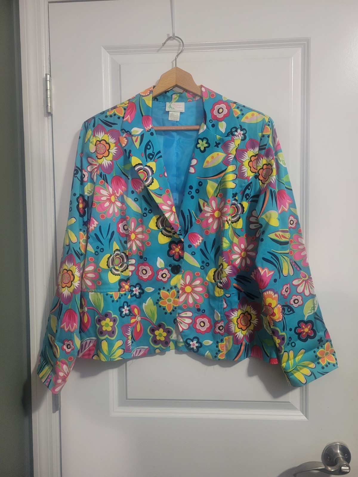 Vtg Bamboo Traders Blazer Vibrant Floral Print Women&rsquo;s XL EUC