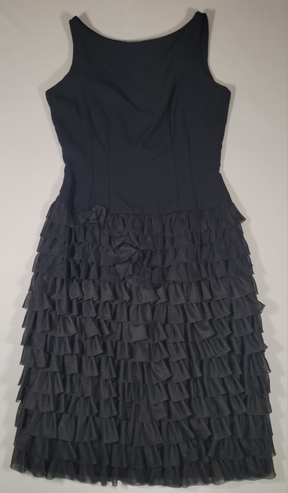VTG Alfred Werber Black Ruffle Cocktail Dress Womens Tiered Party Dress READ