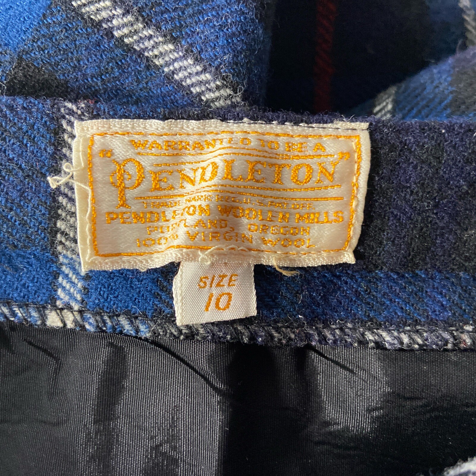 Vintage Plaid Wool Skirt by Pendleton Blue Red Black White 22 IN Waist