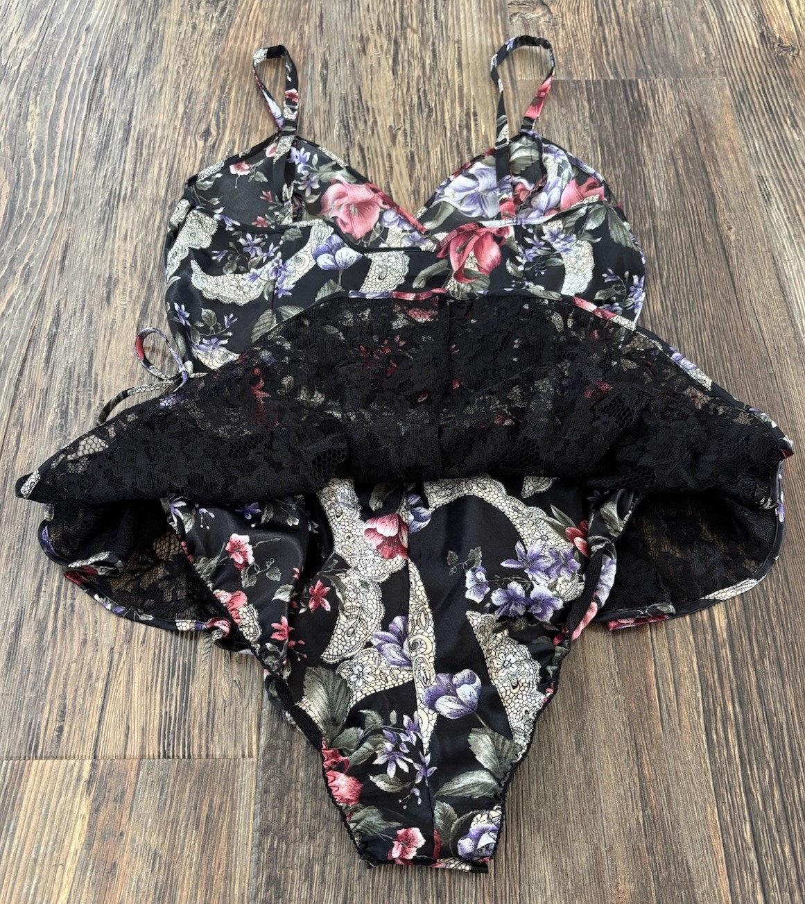 Vtg Victorias Secret Gold Label Satin Floral Teddy Lingerie NO SIZE TAG Lace 90s