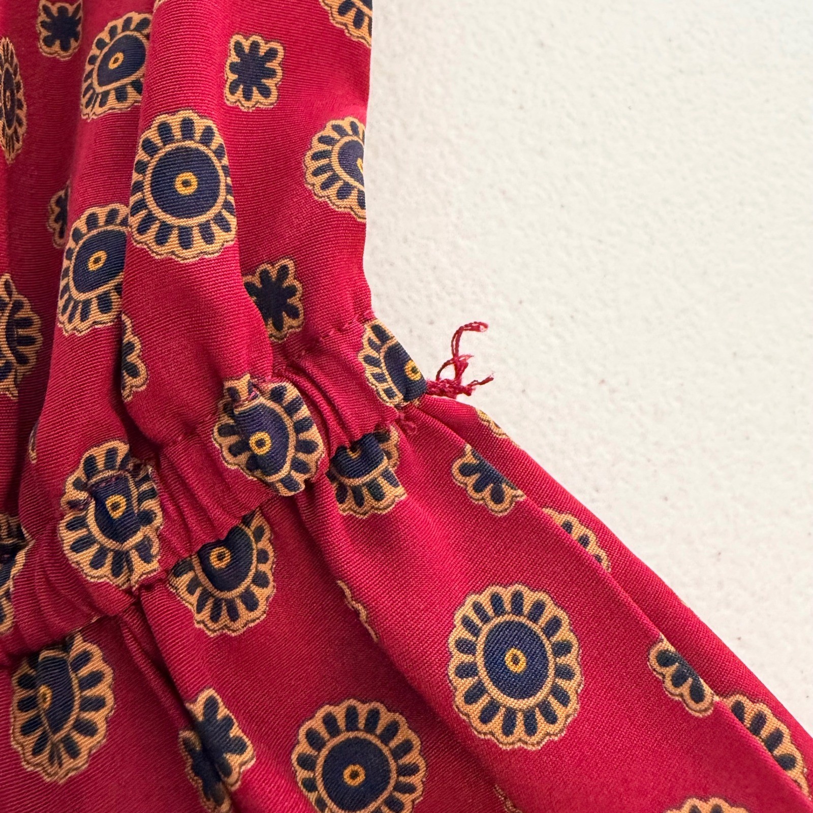 Appleseeds Vintage Red Medallion Print Pleated Midi Shirt Dress 12P Belted