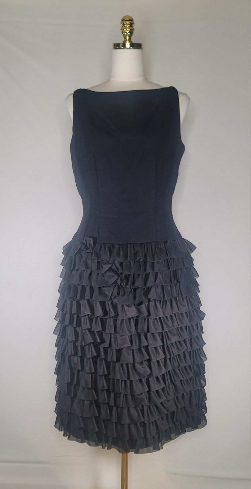 VTG Alfred Werber Black Ruffle Cocktail Dress Womens Tiered Party Dress READ