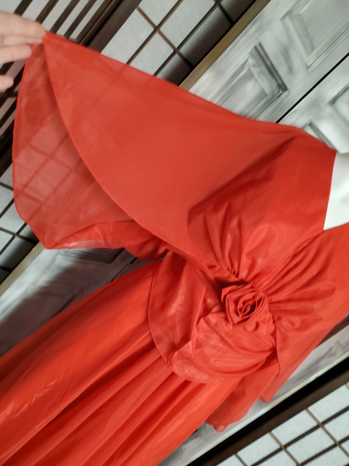 1970s Vtg Mike Benet Red Hostess Dress Formal Maxi Angel Wing Cape Chiffon M