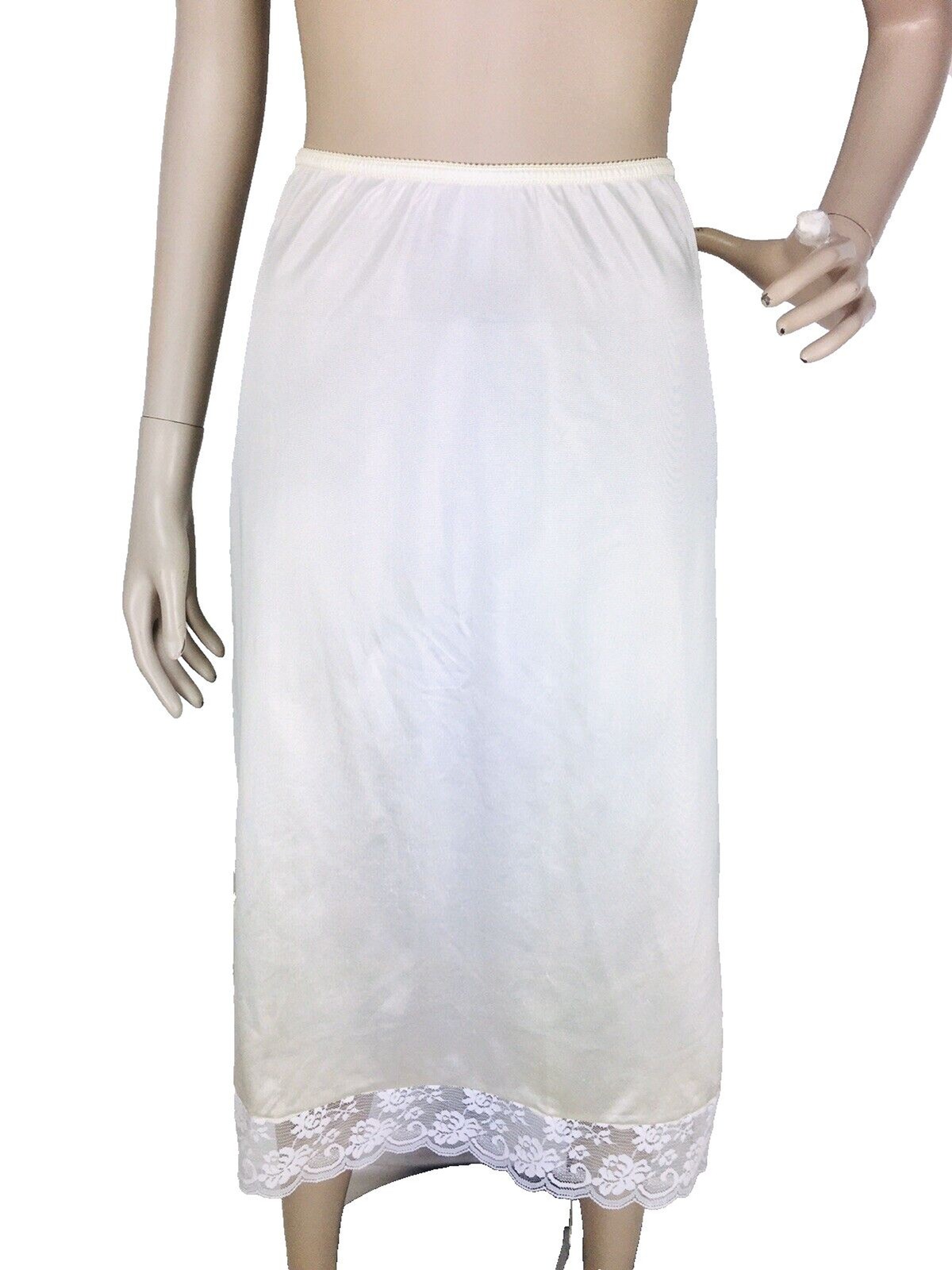 Vintage 70s Chantilly Maidenform Side Slits Lace Trim Midi Skirt Half Slip Small