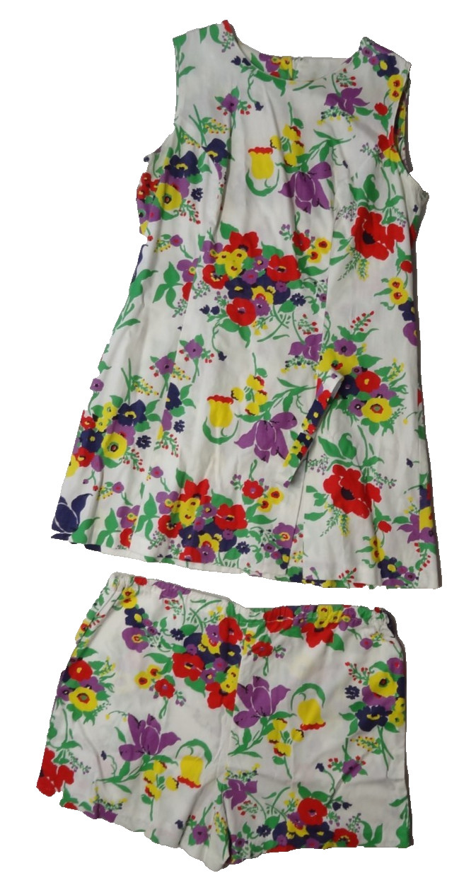 Mini Dress Shorts SET 18 1/2 Floral 60s 70s Hippie VTG ILGWU Union Made in USA