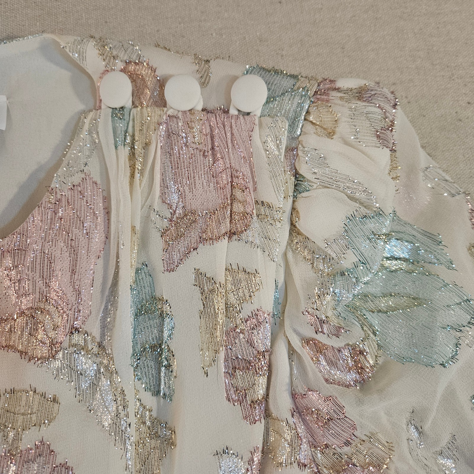 Vintage Patra Metallic Floral Evening Blouse 10 Made USA Shoulder Pads Party