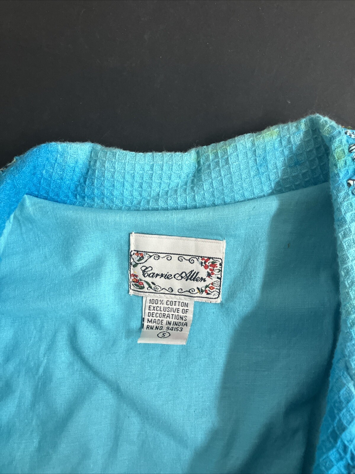 Vintage 90s Turquois Jacket Patchwork Bedazzle Retro CARRIE ALLEN Size Small