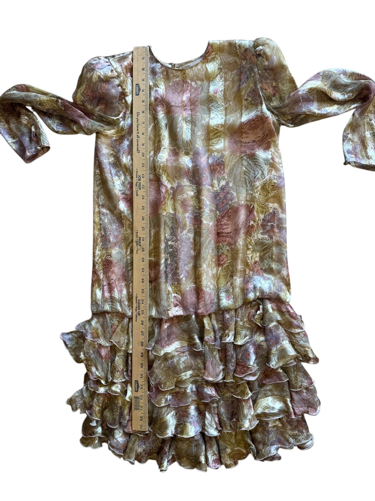 100% Silk Judy Hornby 6 Vintage Couture 80’s Pastel Floral Metallic Gold Ruffled