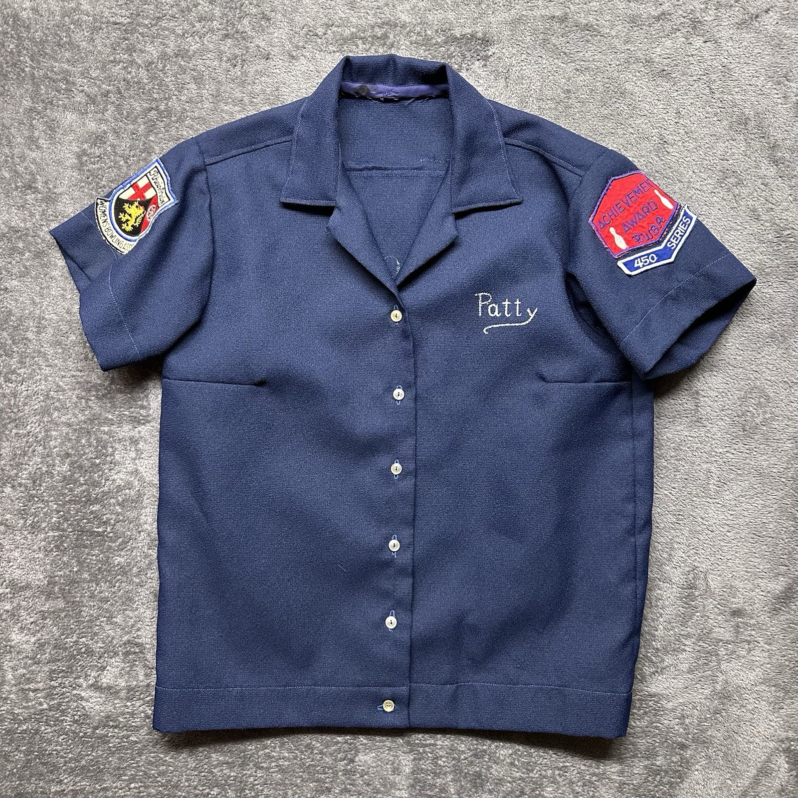 Vintage Souvenir Military Bowling Shirt Womens Large Blue Ramstein Germany 60s
