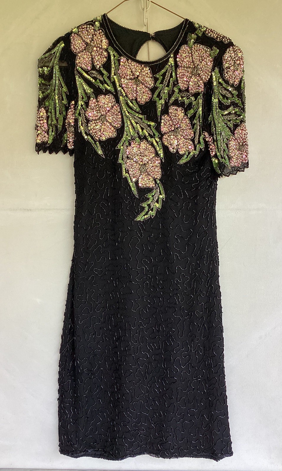 Vintage 80’s 100% Silk Sequin Beaded Dress Size P S