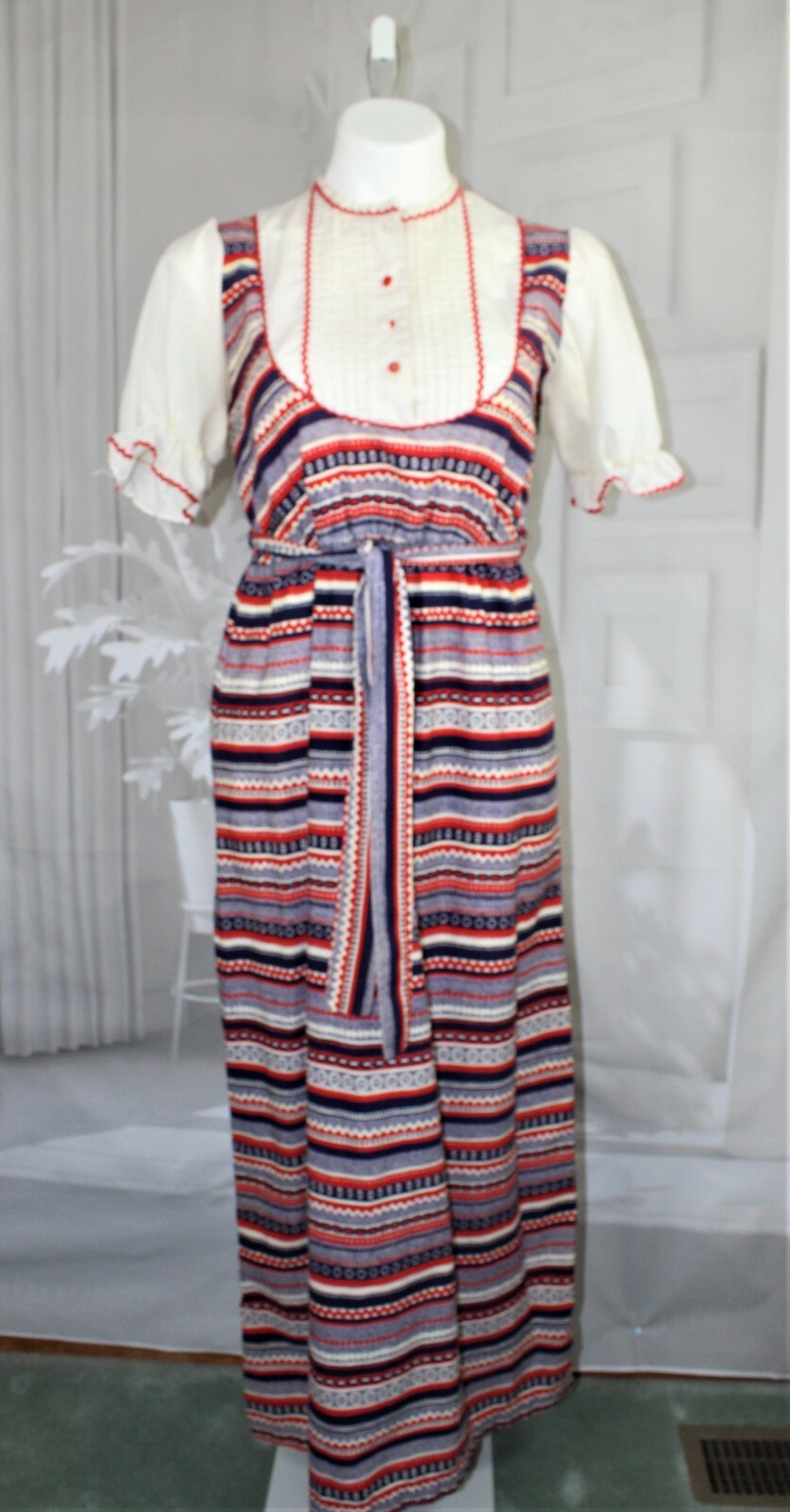 Womens VTG 60s/70s 1960s 1970s Peasant Boho Hippie Maxi Dress size small med