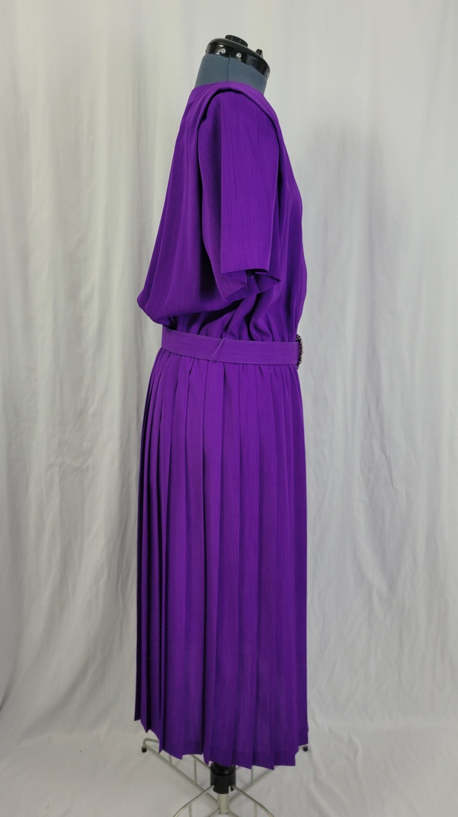 Vintage Leslie Fay Purple Blouson Dress w Pleated Skirt & Matching Belt Size 16