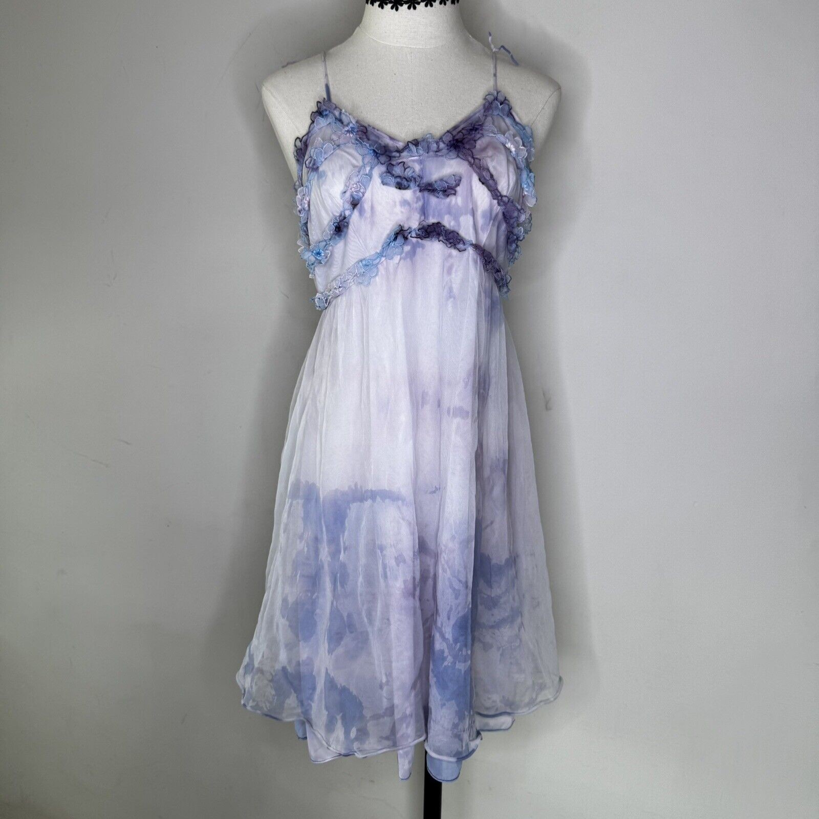 Vtg MOLLA KAYE Purple Layered Fairy Babydoll Nightie Sheer Slip Coquette M READ