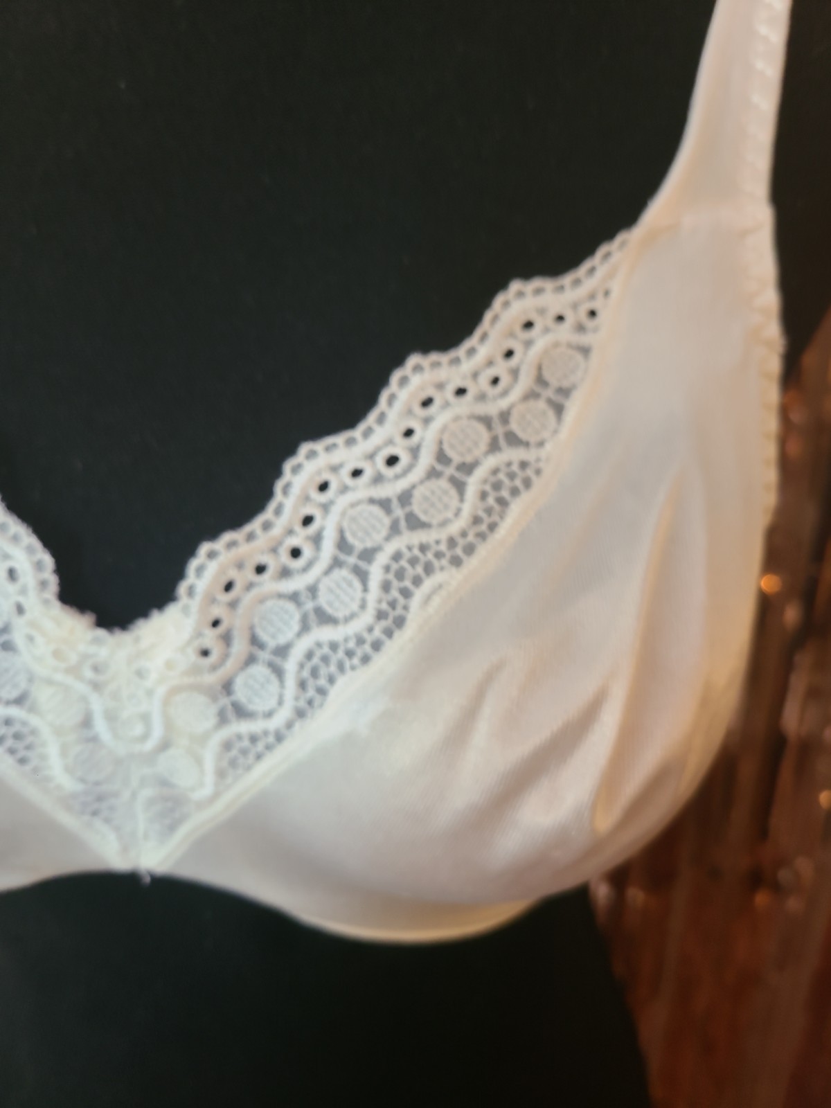 Vintage Maidenform Chantilly 38B Ivory Satin & Lace Bra Style #7619