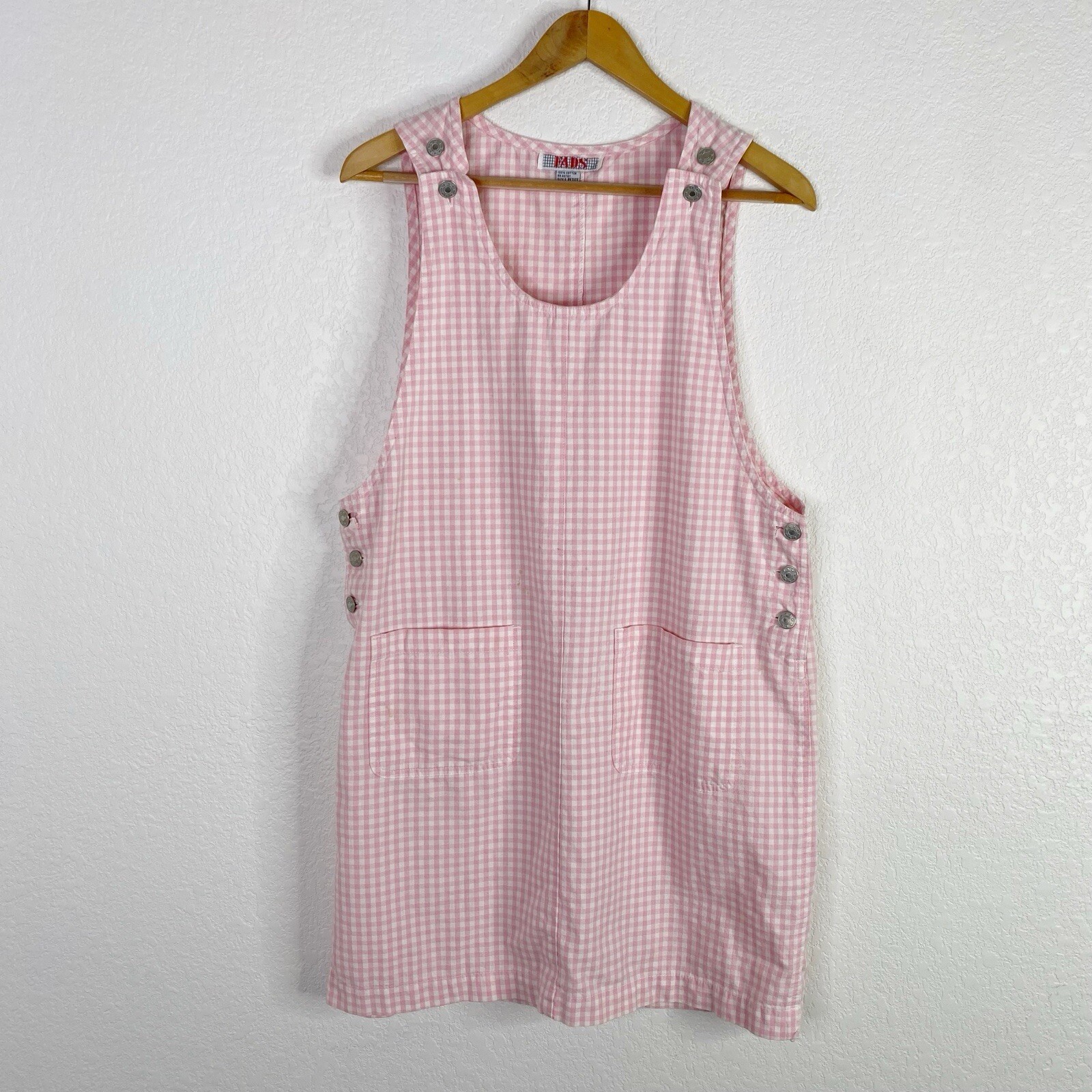 Vintage FADS Womens Size Large Petite PL Pink & White Gingham Jumper Dress
