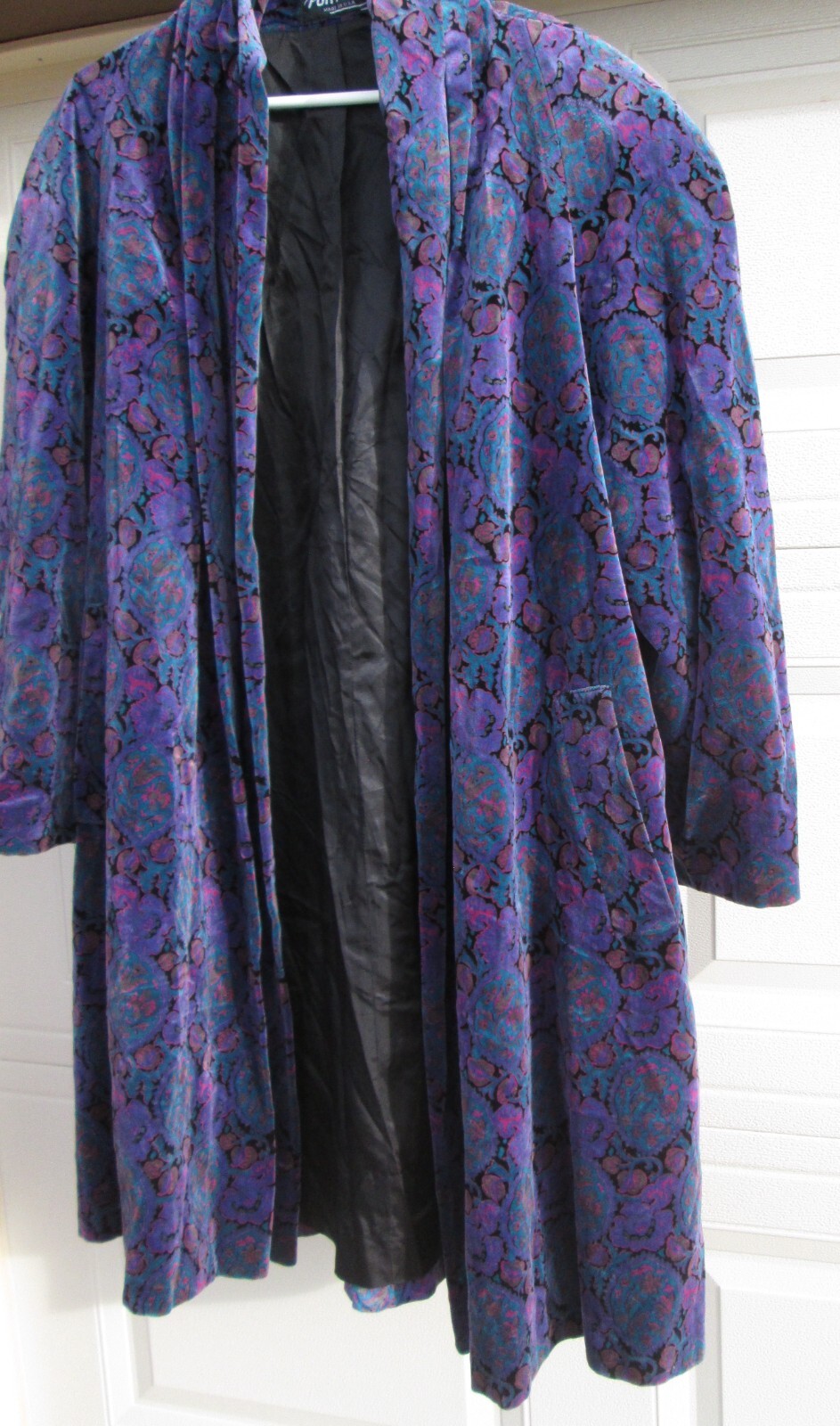 Portrait JL DeBall Velvet Opera Coat Purple Paisley Vintage 38 inches long