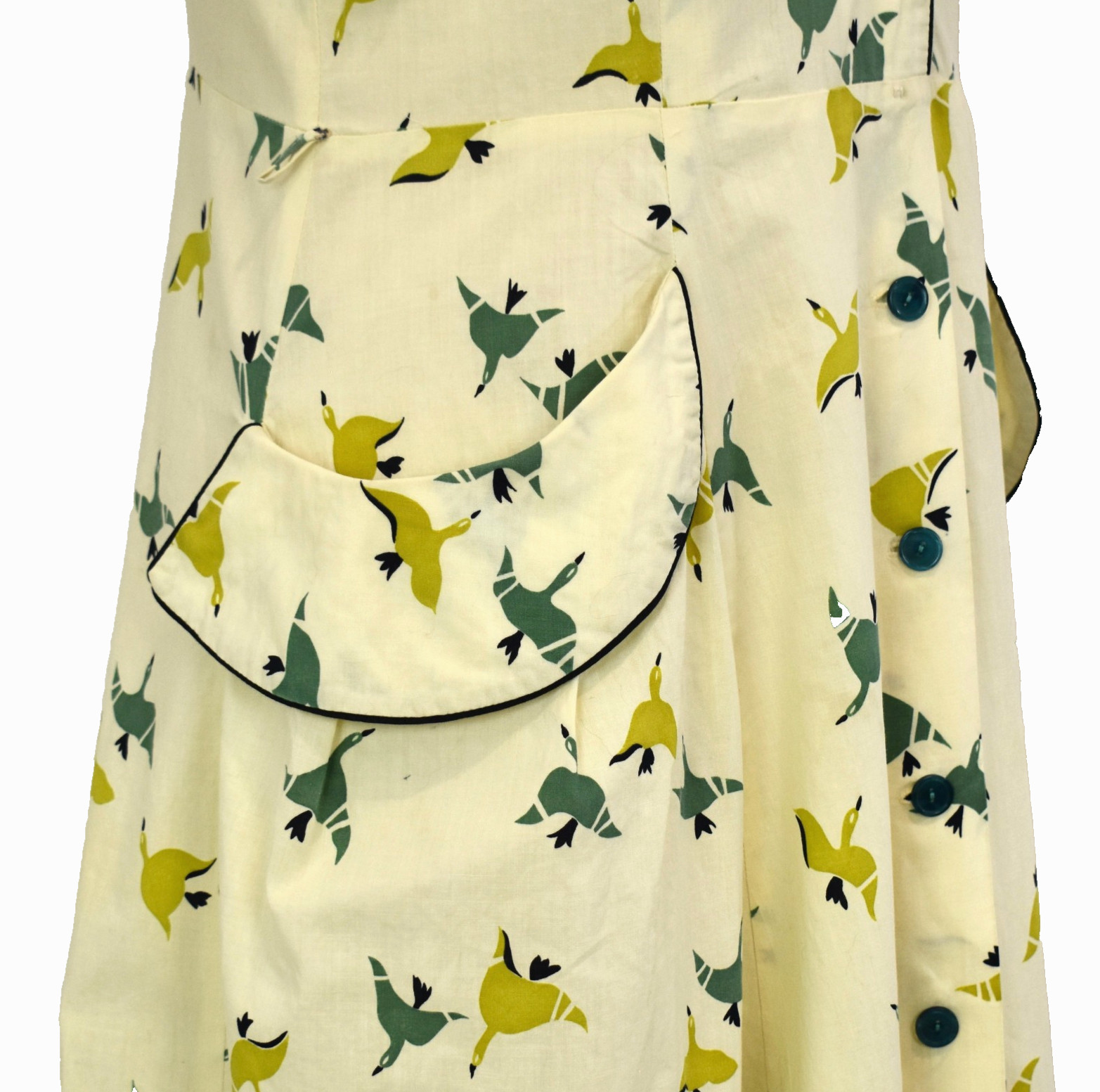 Vtg 40- 50s Day Dress/House Dress Butter Yellow Novelty Bird Print Geese L