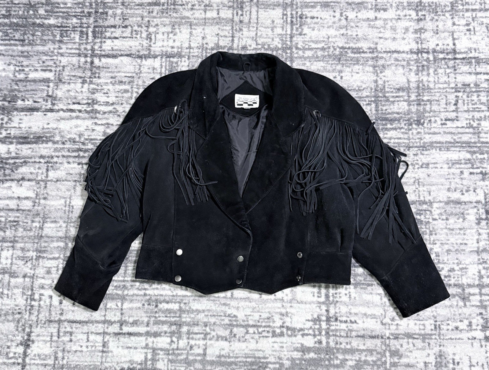 Vintage Yearbook Suede Leather Fringe Jacket Western Cropped Women’s Size M