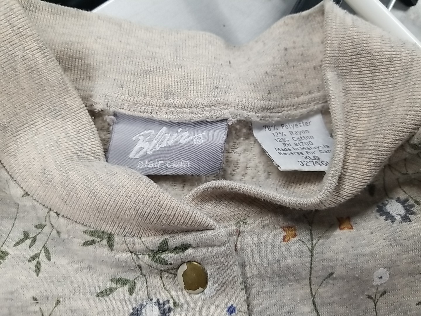 Womans Vintage Blair Gray Herb Wildflowers Floral Sweater XlG