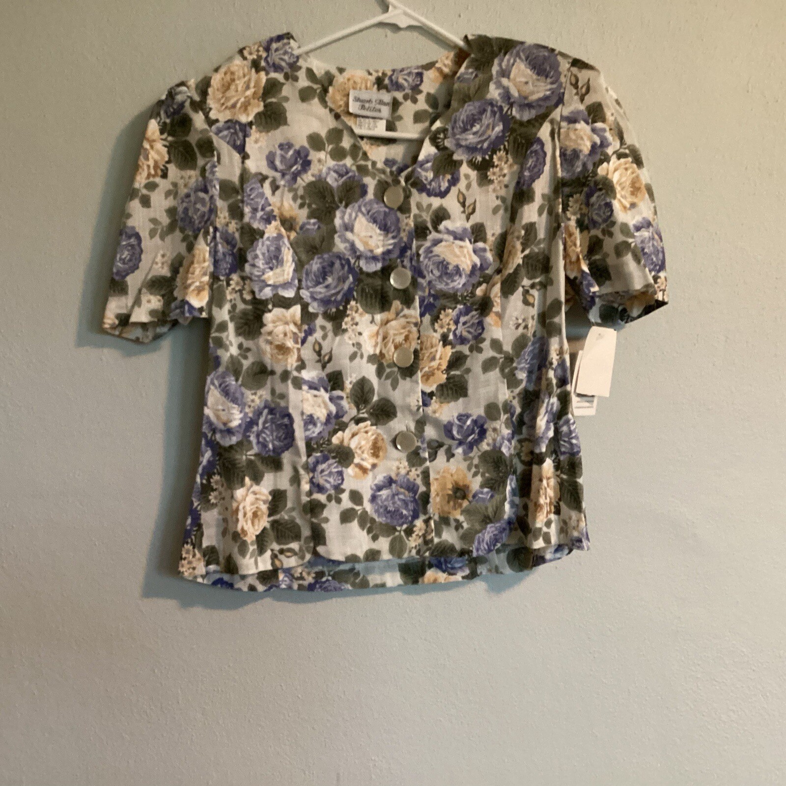 Vintage Stuart Alan Top Women&rsquo;s Floral Short Sleeve Petite Size 14P Padded New