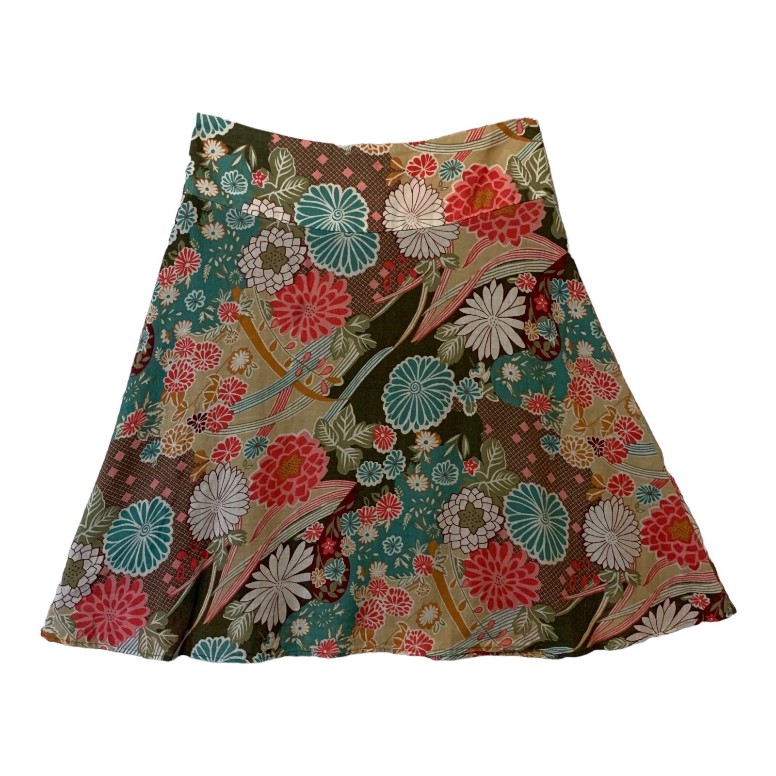 Wet Seal Floral A-Line Skater Skirt Lined Back Zip Knee Length Size Small