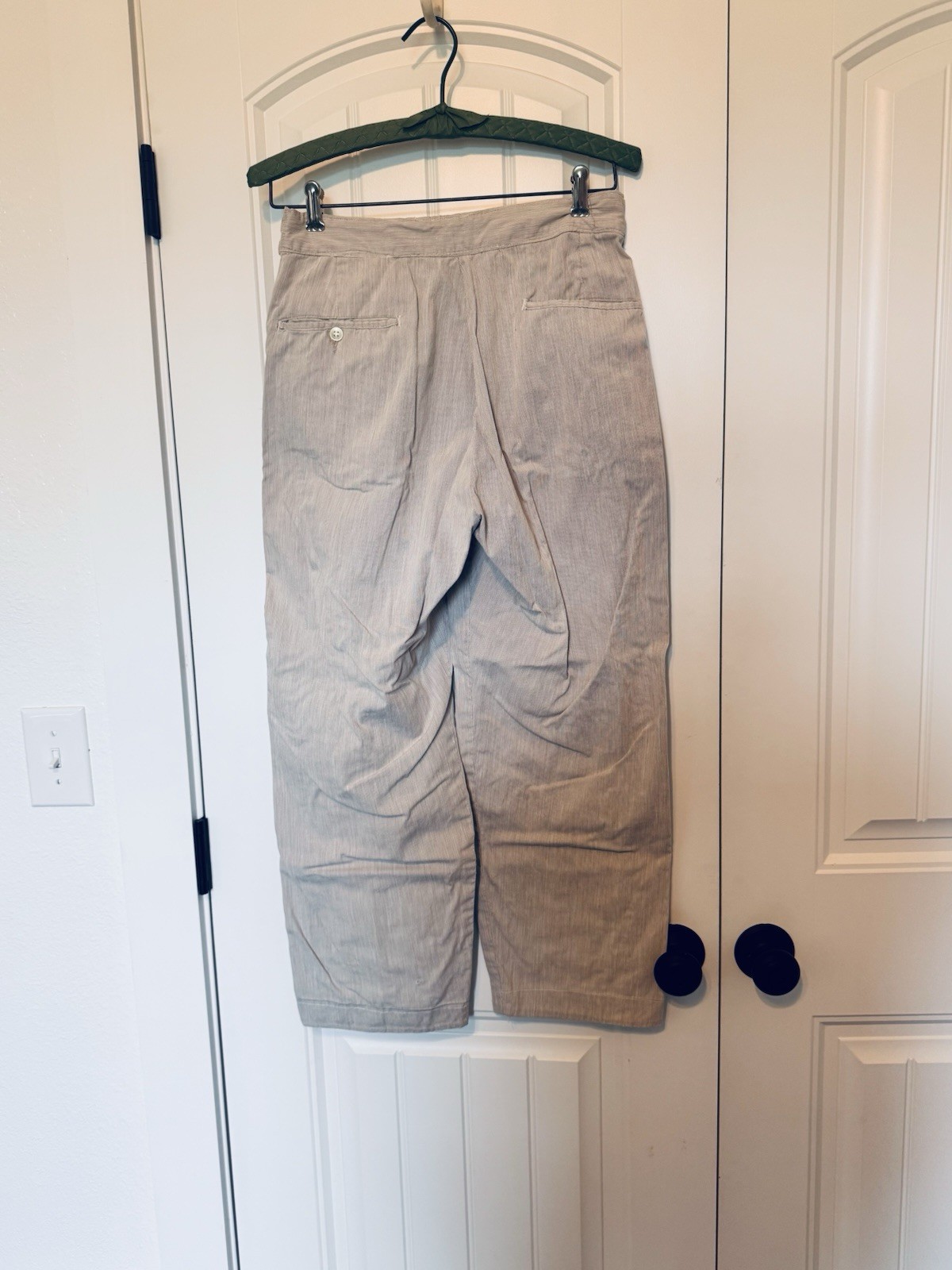 50s Vintage Women&rsquo;s Side Zip Brown White Stripe Cotton MCM Pants 27&Prime; waist x 25