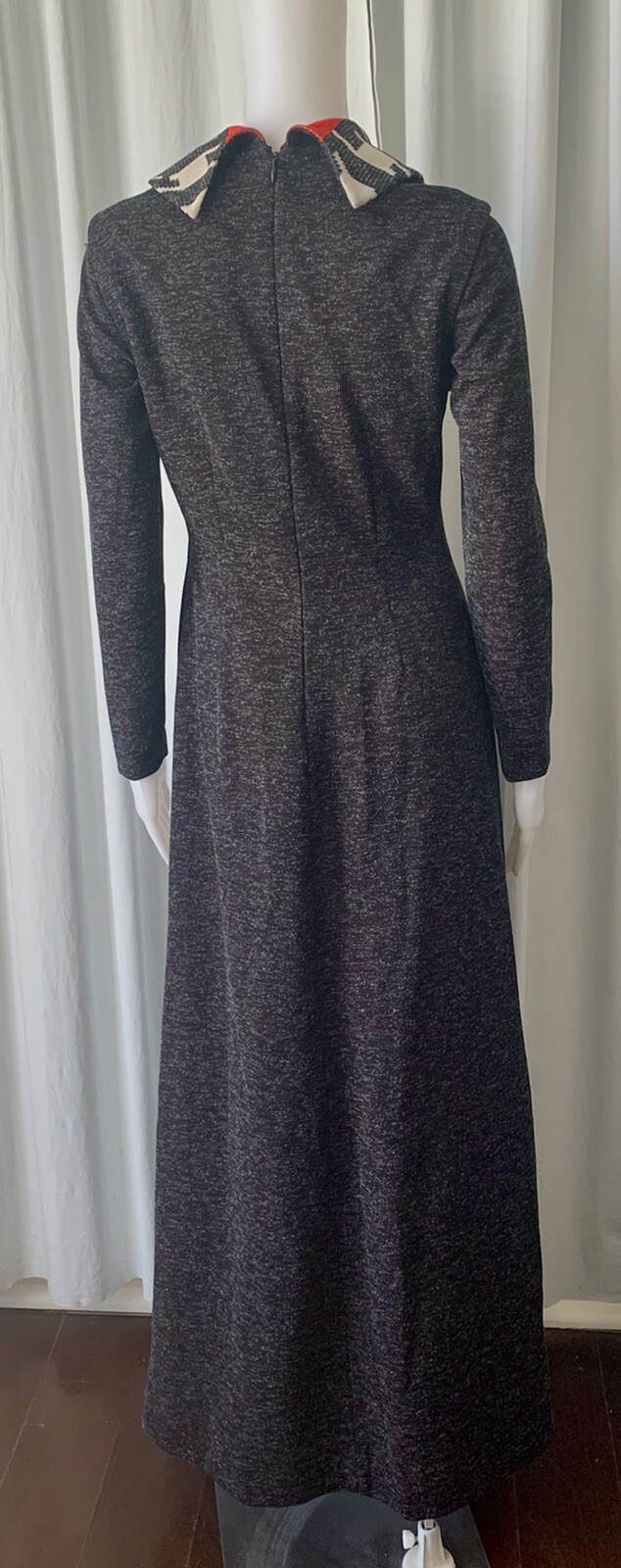 Vintage 60s Alfred Werber polyester Double knit maxi dress with Shawl Collar S/M
