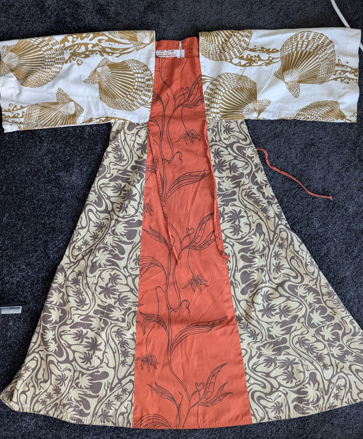 Vintage1970s Tiki Togs Suva Fiji Hawaiian Maxi Dress Caftan M Kimono Sleeves