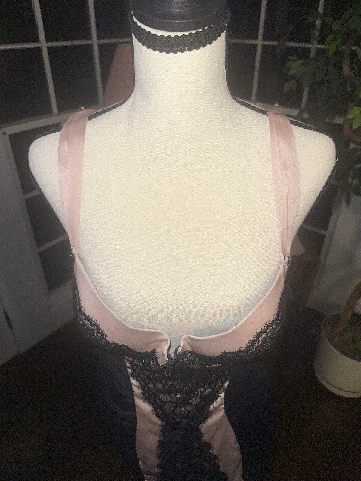 Vintage 90s Large Pink And Black Babydoll Negligee Nightgown Lingerie Lace Sexy