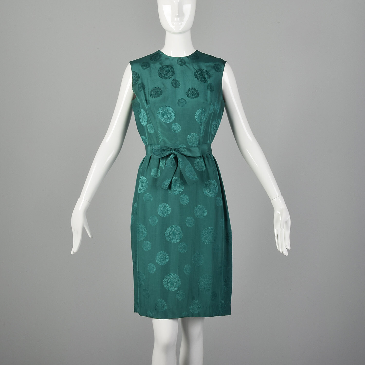 S 1960s Green Dress Silk Asian Chinese Inspired Pin Up Casual Cocktail 60s VTG