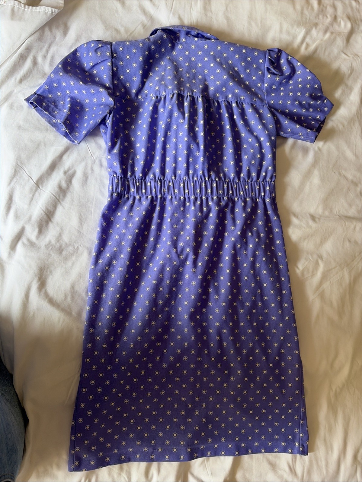 Purple Polka Dot Dress Polyester Size M Made In USA Vintage 80s 40s revival