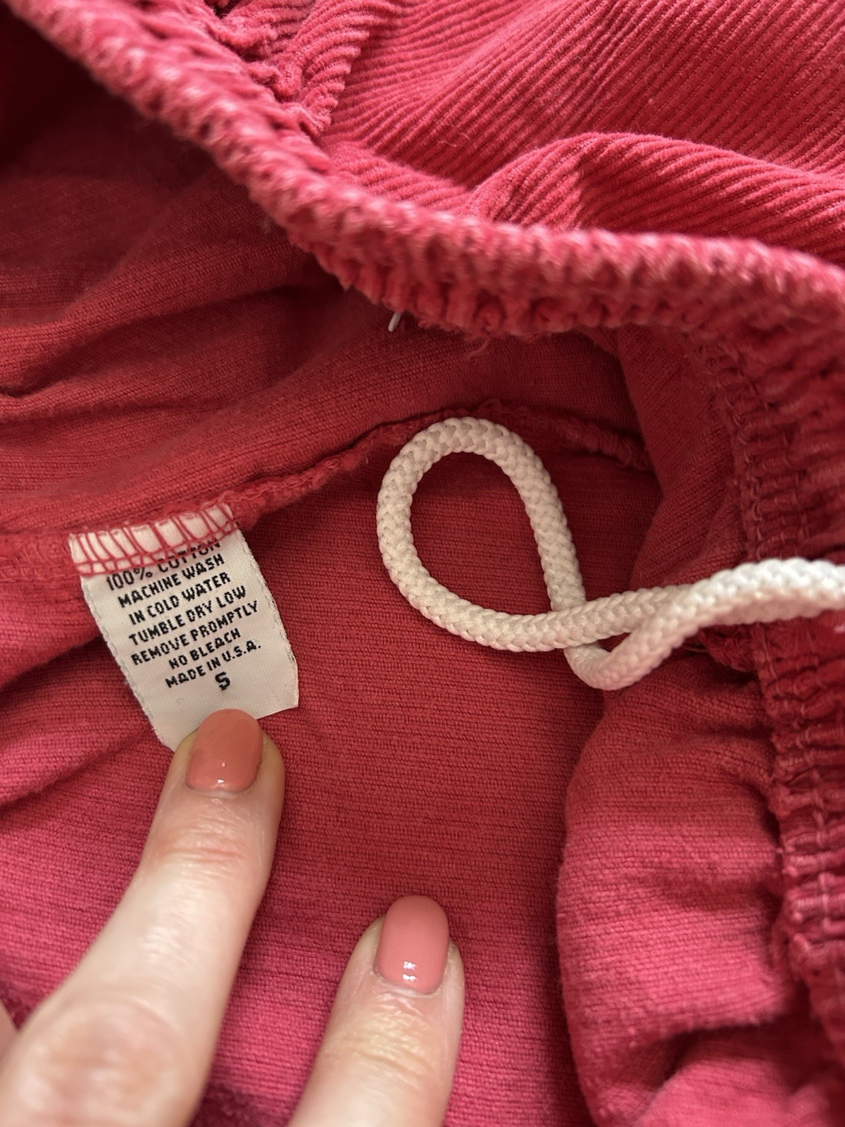 Vintage 80s 90s Corduroy Shorts, Rope Drawstring, Elastic Waist, Red, Size Small
